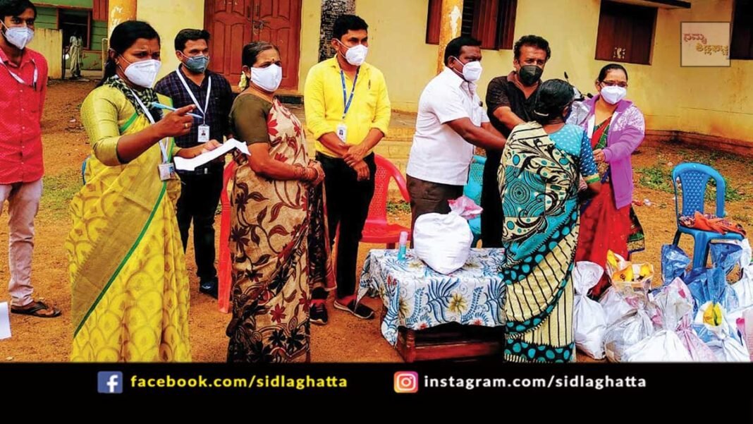 SKDRDP Dharmasthala covid-19 Relief Ration Food Kits Distribution Sidlaghatta Melur Mallur