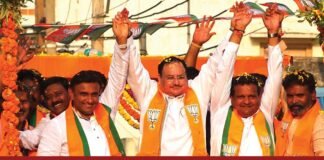 BJP National President JP Nadda delivering a speech in a campaign for the Sidlaghatta BJP candidate Seekal Ramchandra Gowda