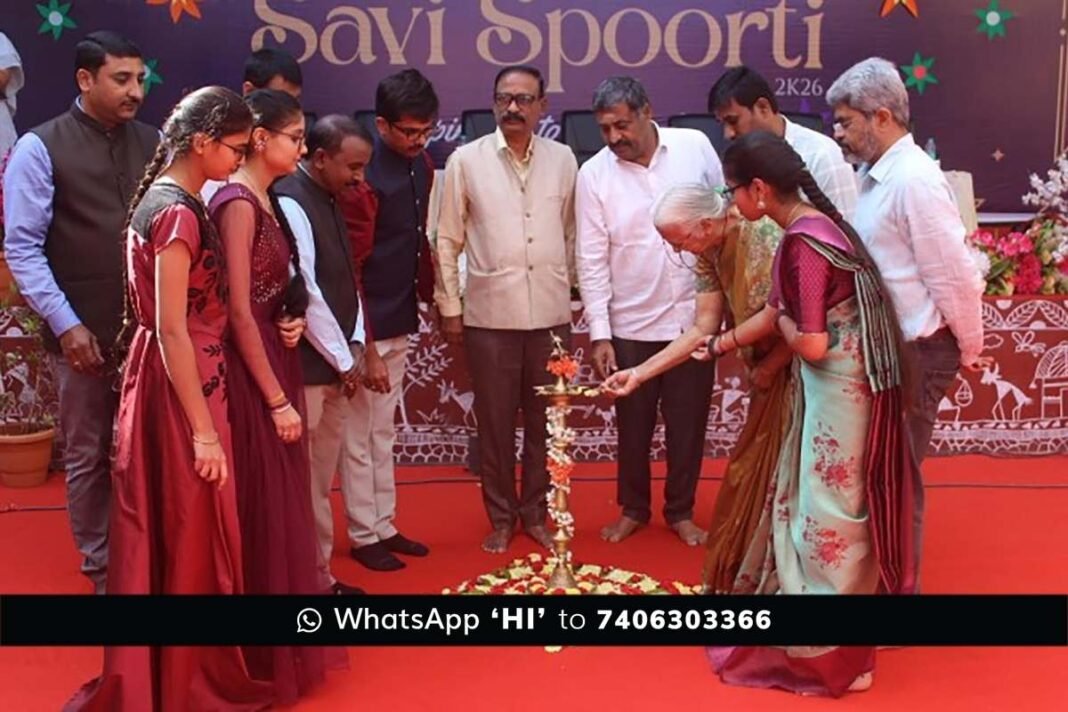 Dr. B.T. Lalitha Nayak addressing young students at Dolphins PU College, Sidlaghatta