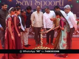 Dr. B.T. Lalitha Nayak addressing young students at Dolphins PU College, Sidlaghatta