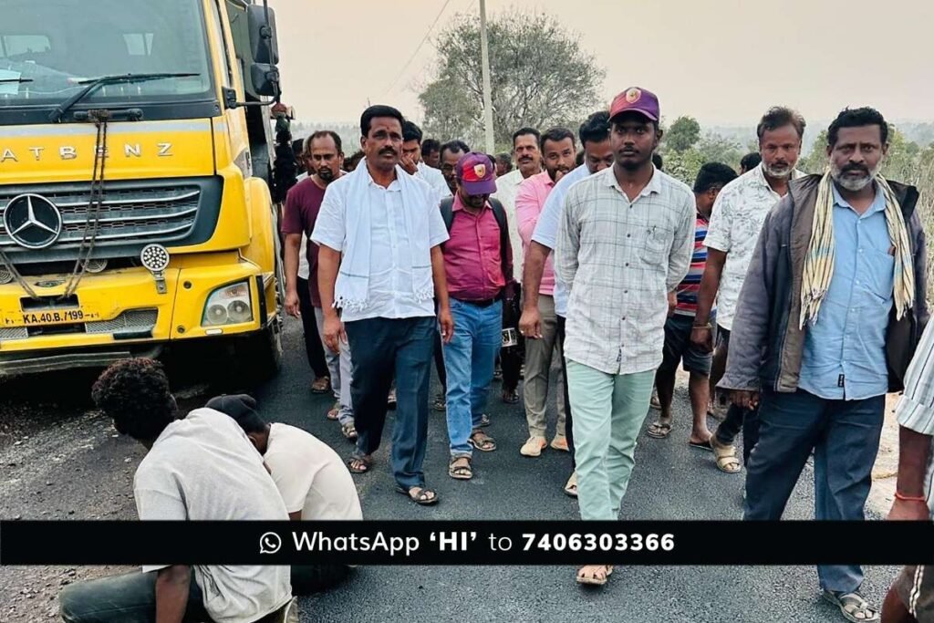 MLA B.N. Ravikumar inspecting the road widening work at Sadali Cross