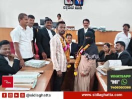 Couple reunited by National Lok Adalat with court officials and lawyers, Sidlaghatta court premises