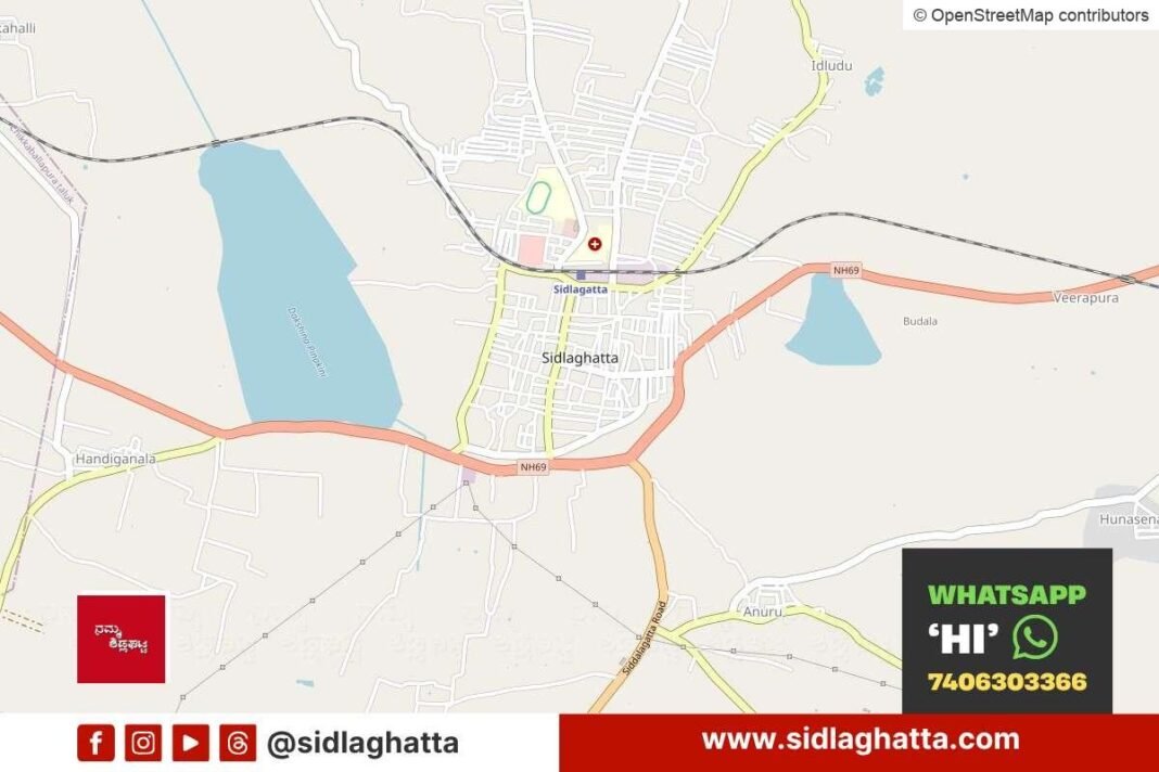 Sidlaghatta town road network map from OpenStreetMap, representative image for GIS road grid plan