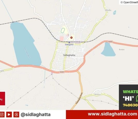 Sidlaghatta town road network map from OpenStreetMap, representative image for GIS road grid plan