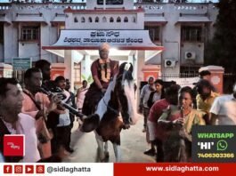 Sidlaghatta Tahsildar Gagana Sindhu on horseback arrives for Vijayadashami Shami tree puja