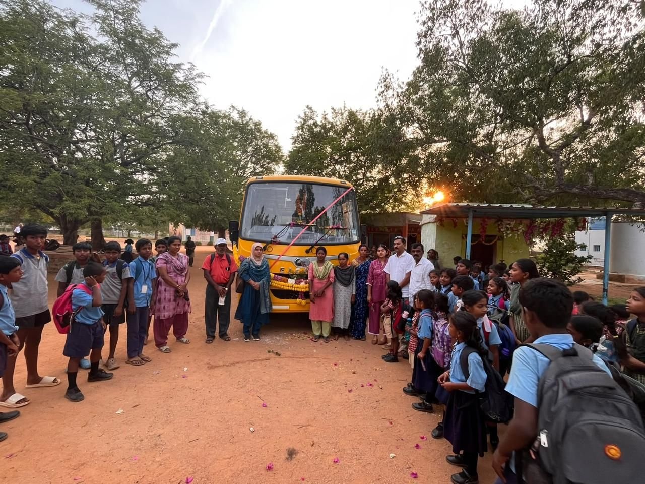 Sidlaghatta government school students with the new school bus