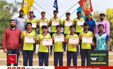 Sidlaghatta school students with medals after the district under-14 athletics meet